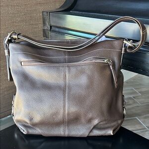 Coach Chocolate Brown Pebbled Leather Shoulder Bag
